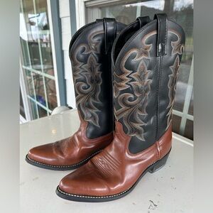 Vintage Men's Black and Brown Leather Western Boots sz 9.5 D